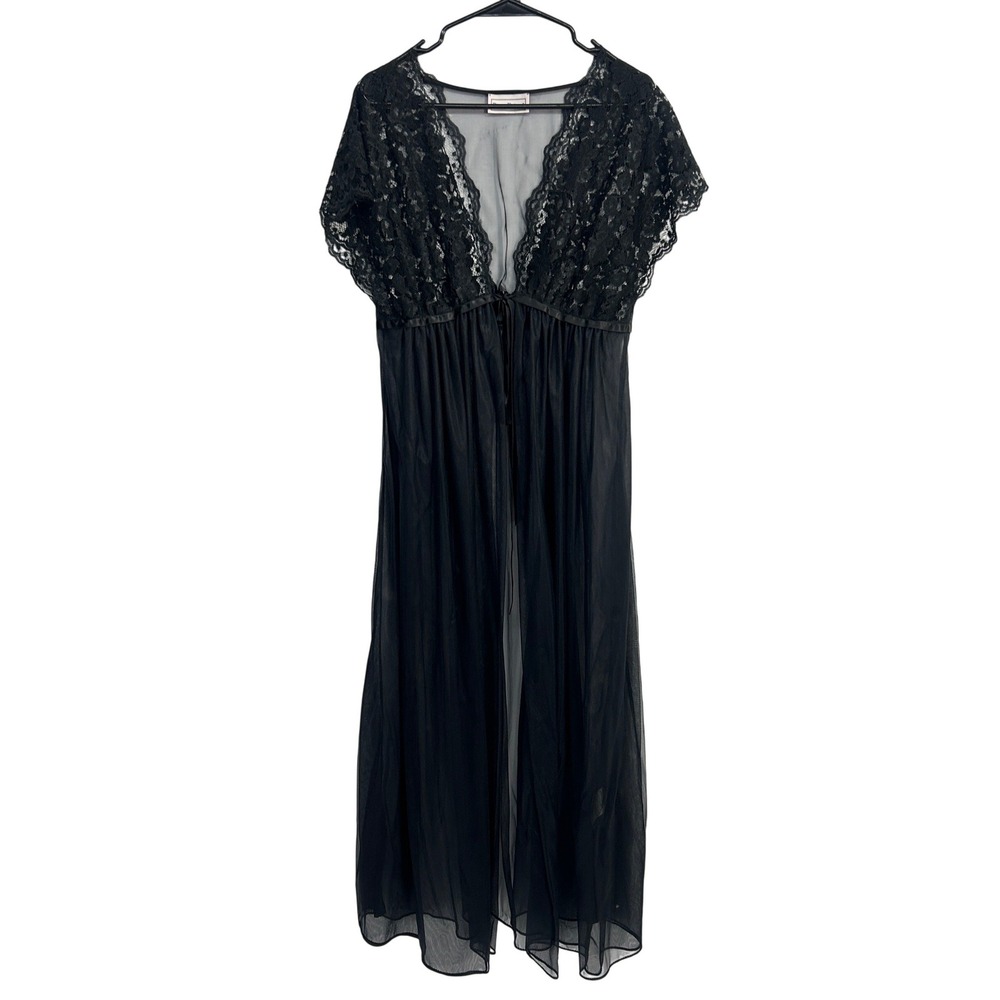 Vintage Sheer Lace Long Robe Petite Small Black Goth Romantic Noir Boudoir Layer